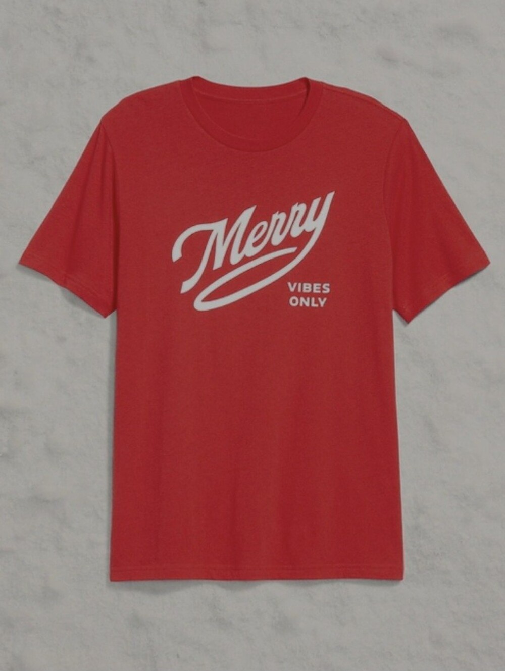 Old Navy Red Graphic 'Merry Vibes Only' Short Sleeve Tee - Men